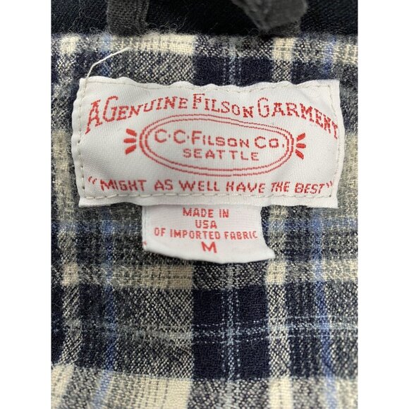 VTG CC Filson Navy Blue Wool Lined Full Zip Collarless Jacket Inner Pocket M USA - Picture 3 of 10